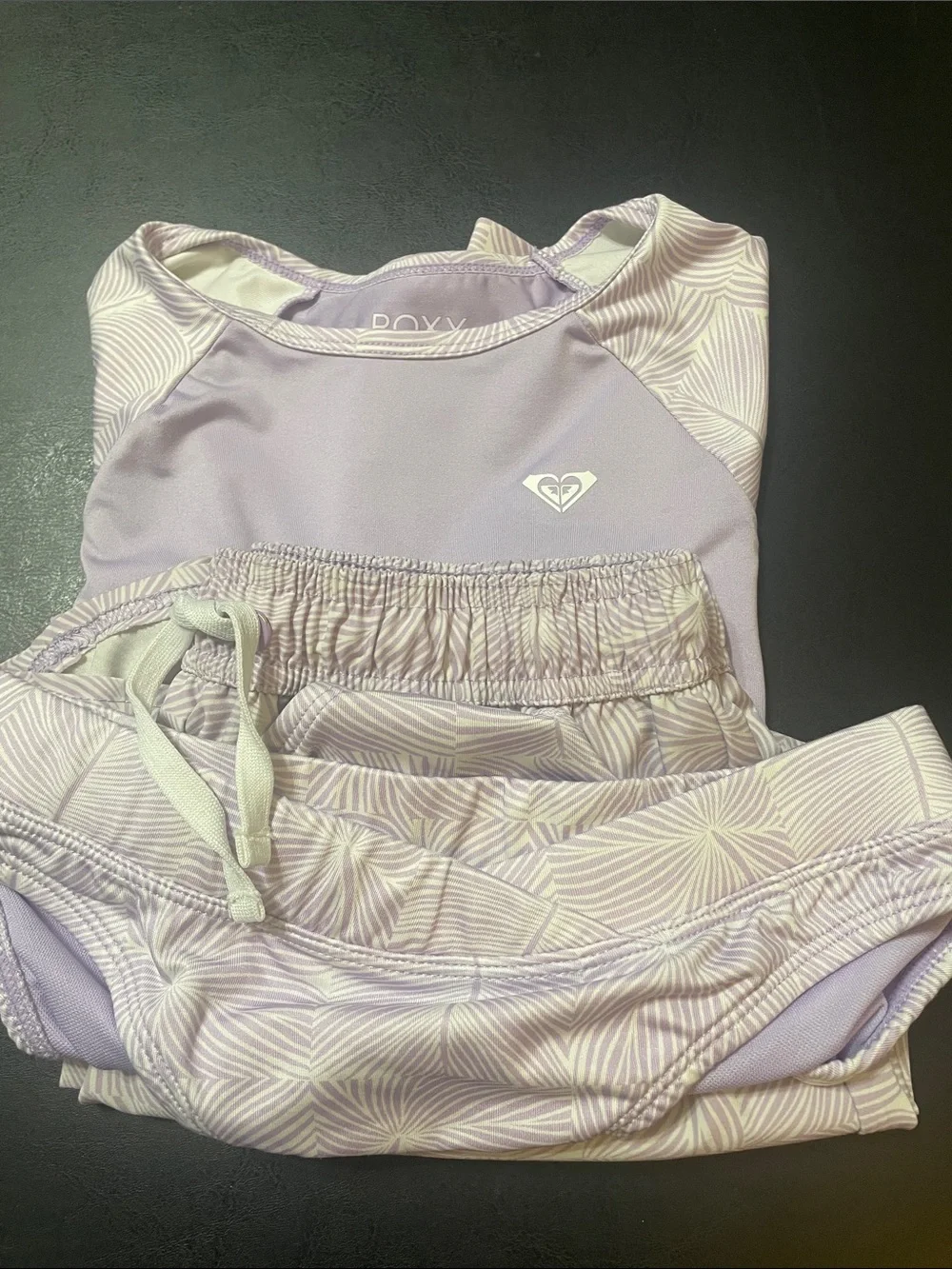 Roxy Girls' Lavender Swim Bottoms and Shorts Set 3 pieces used/good Sz.M 10/12